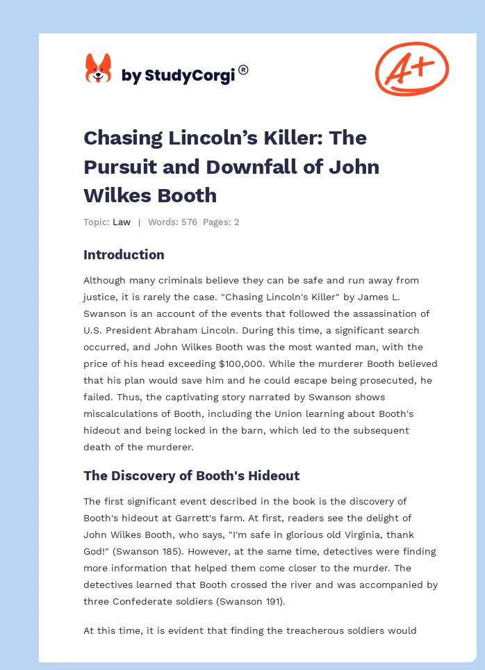 Chasing Lincoln’s Killer: The Pursuit and Downfall of John Wilkes Booth. Page 1