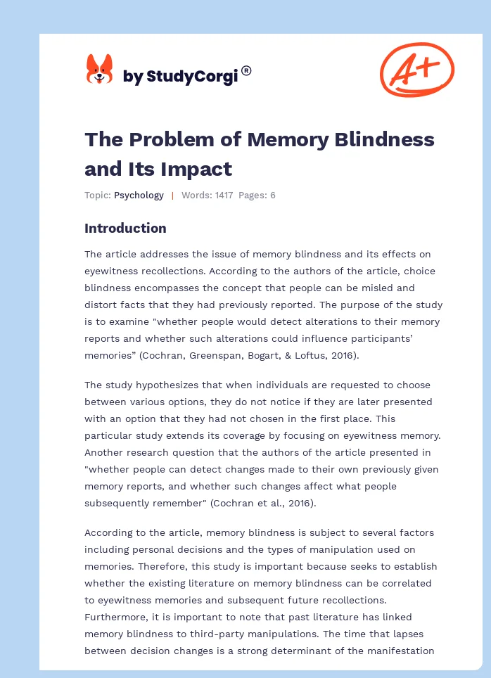 The Problem of Memory Blindness and Its Impact. Page 1