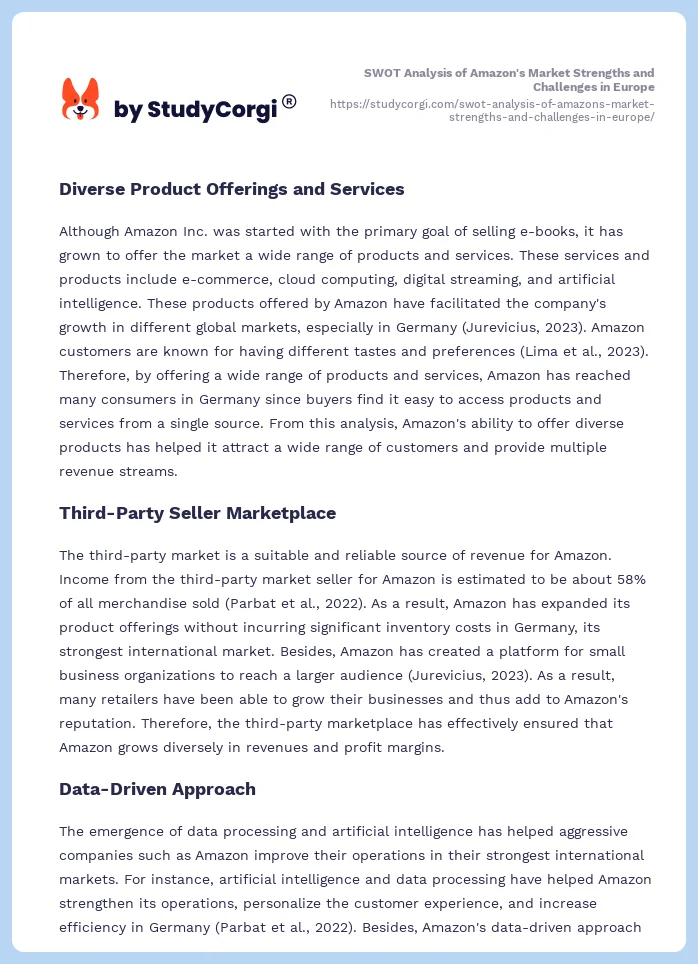 SWOT Analysis of Amazon's Market Strengths and Challenges in Europe. Page 2