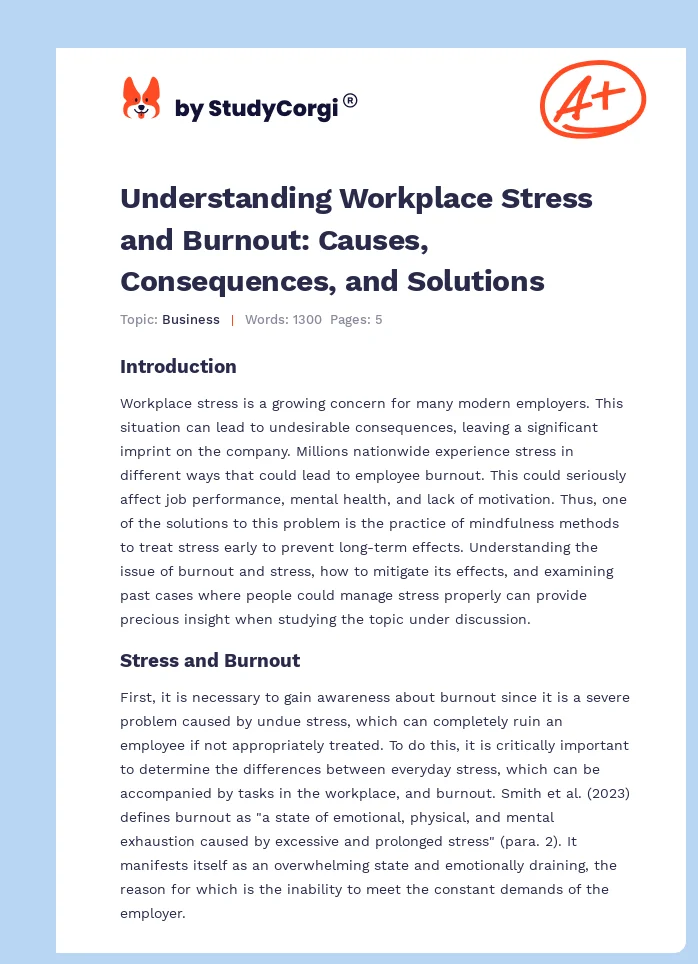 Understanding Workplace Stress and Burnout: Causes, Consequences, and Solutions. Page 1