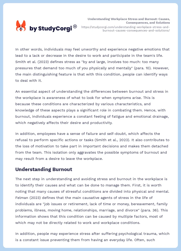 Understanding Workplace Stress and Burnout: Causes, Consequences, and Solutions. Page 2