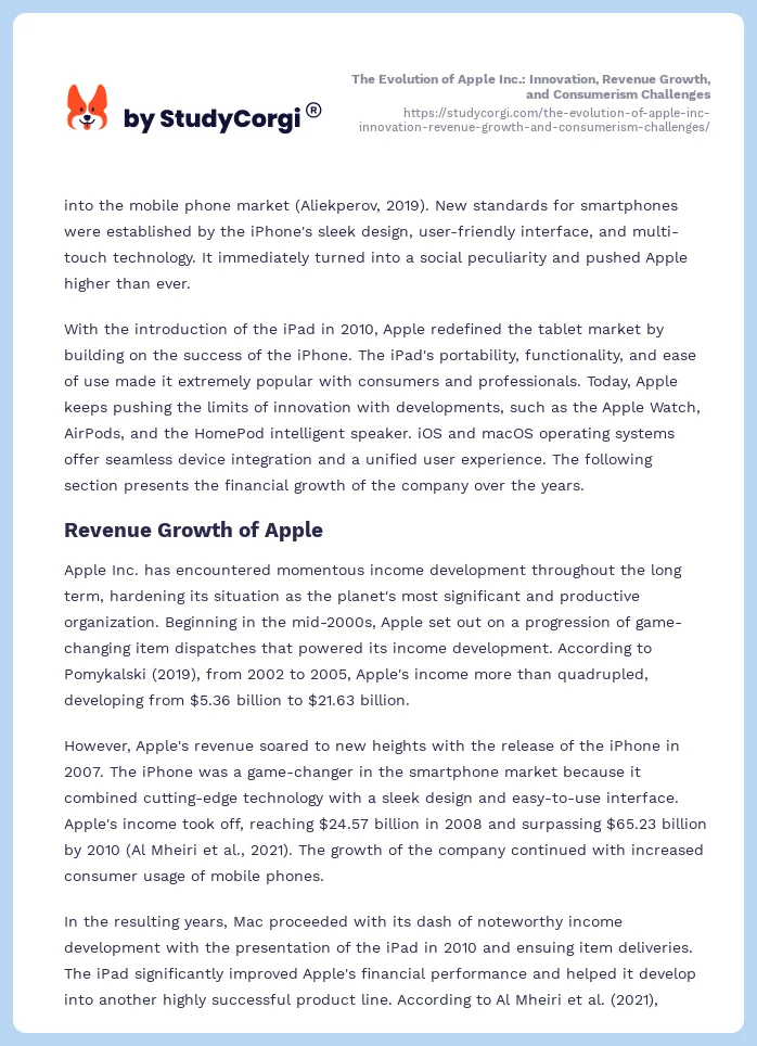 The Evolution of Apple Inc.: Innovation, Revenue Growth, and Consumerism Challenges. Page 2