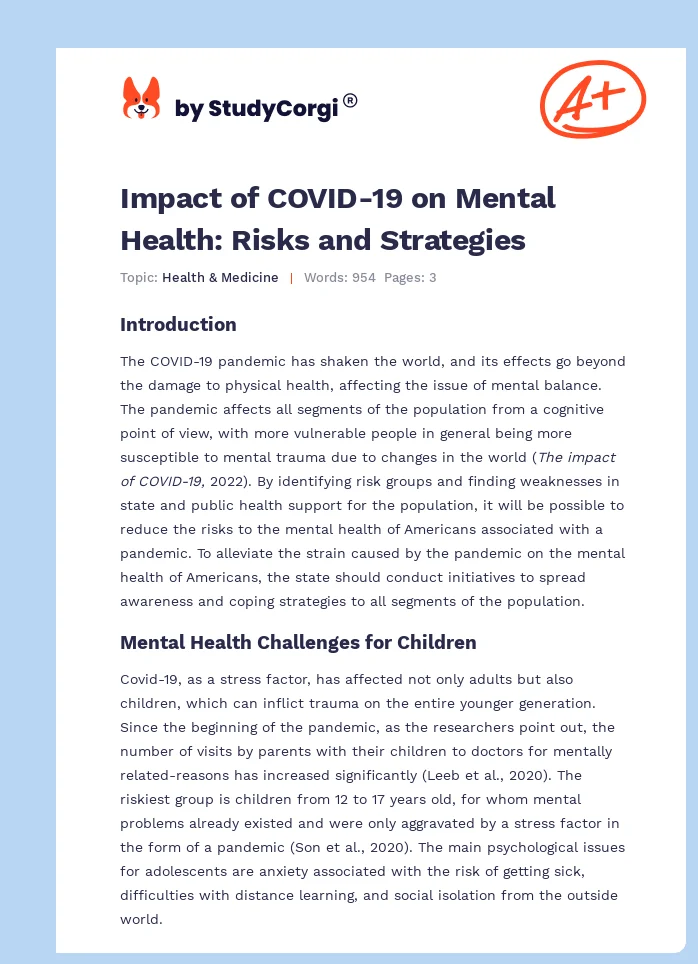 Impact of COVID-19 on Mental Health: Risks and Strategies. Page 1