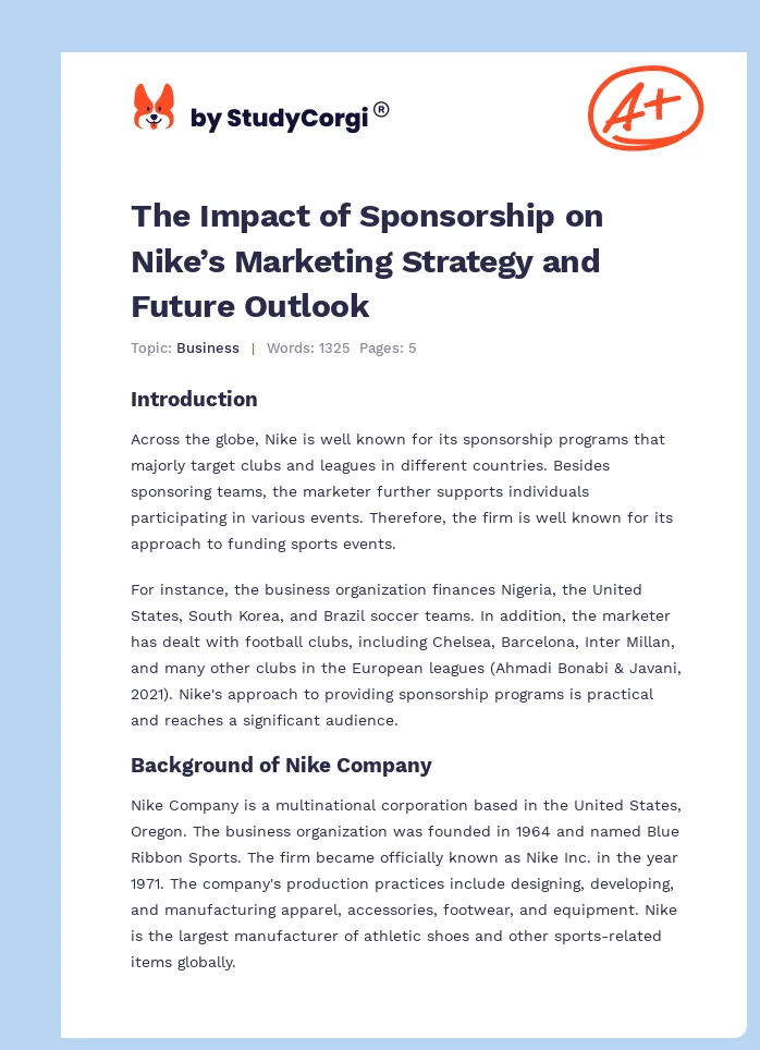 The Impact of Sponsorship on Nike’s Marketing Strategy and Future Outlook. Page 1