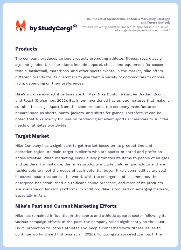 The Impact of Sponsorship on Nike’s Marketing Strategy and Future Outlook. Page 2