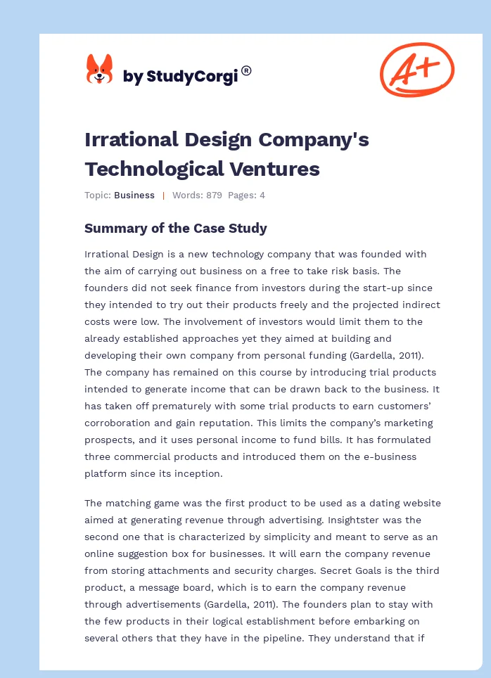 Irrational Design Company's Technological Ventures. Page 1