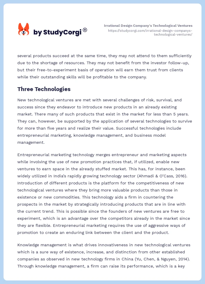 Irrational Design Company's Technological Ventures. Page 2