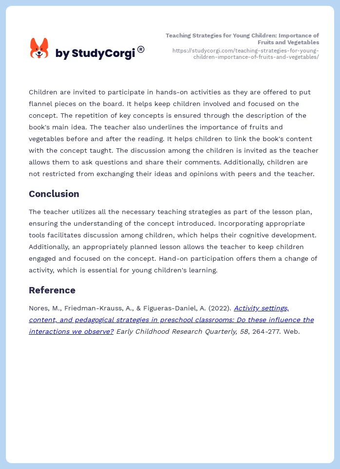 Teaching Strategies for Young Children: Importance of Fruits and Vegetables. Page 2