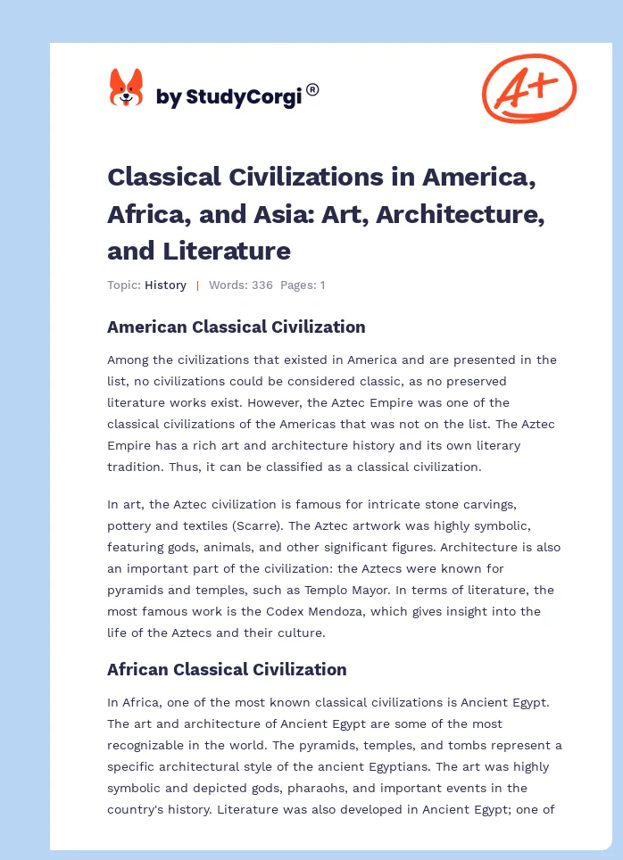 Classical Civilizations in America, Africa, and Asia: Art, Architecture, and Literature. Page 1