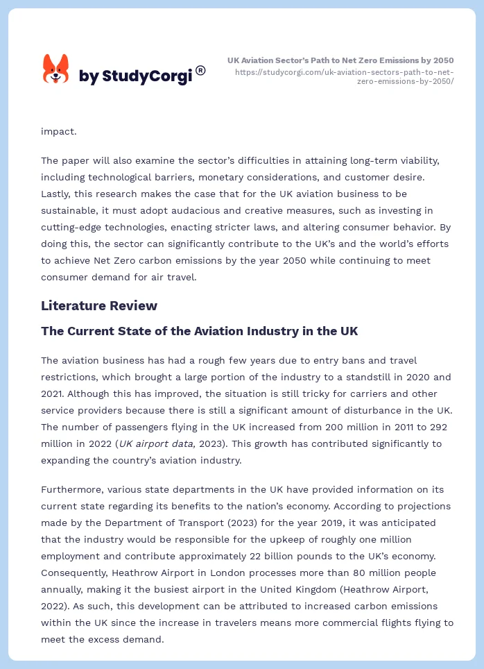 UK Aviation Sector’s Path to Net Zero Emissions by 2050. Page 2