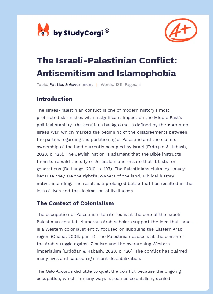 The Israeli-Palestinian Conflict: Antisemitism and Islamophobia. Page 1