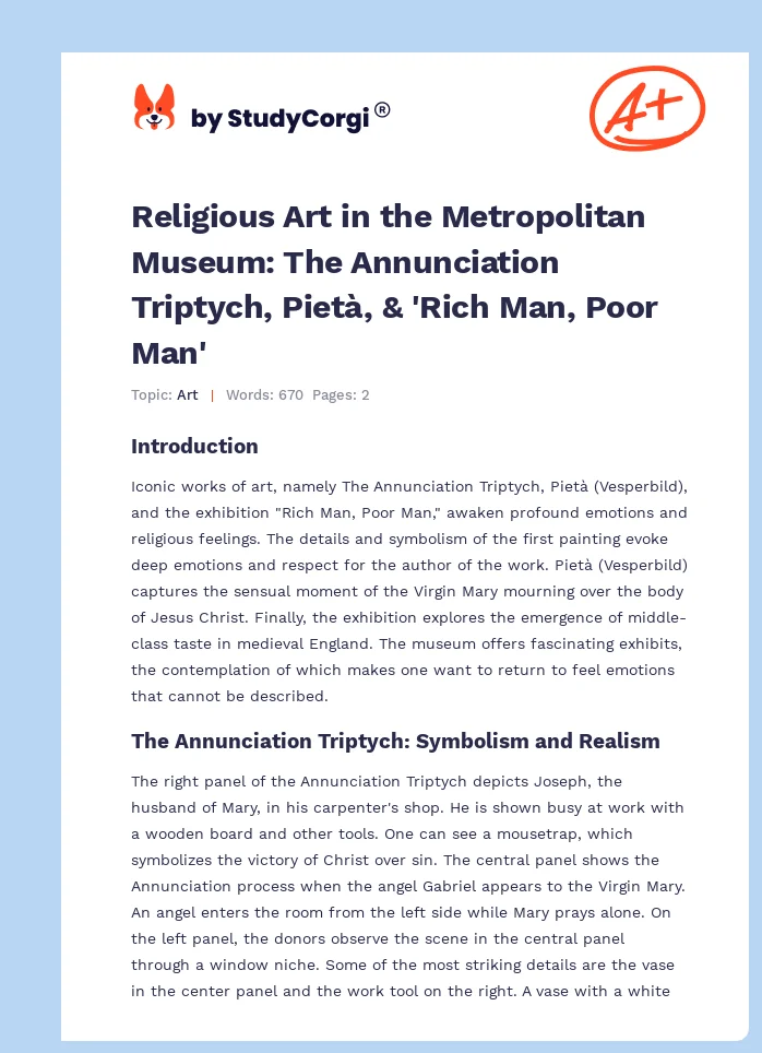 Religious Art in the Metropolitan Museum: The Annunciation Triptych, Pietà, & 'Rich Man, Poor Man'. Page 1