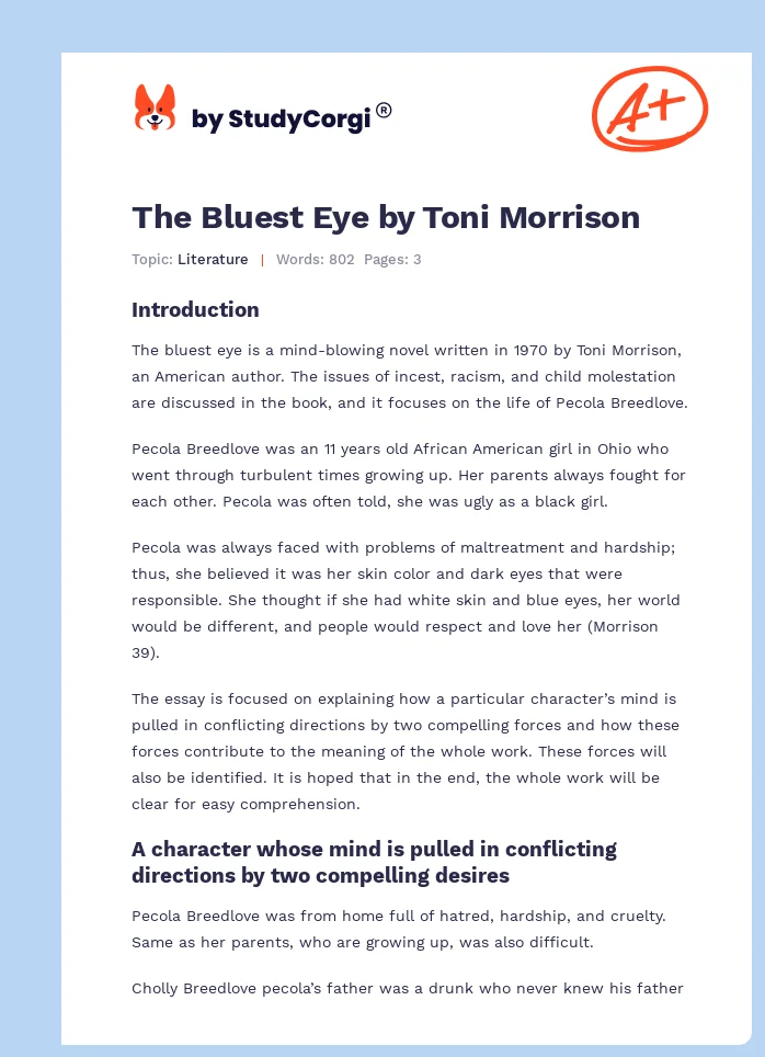 The Bluest Eye by Toni Morrison. Page 1