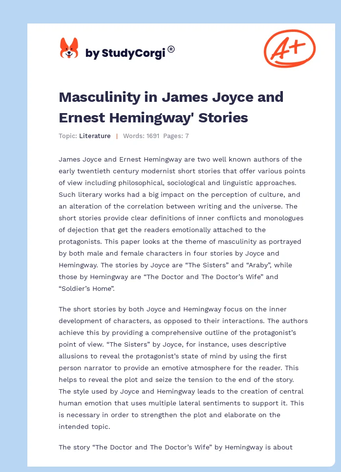 Masculinity in James Joyce and Ernest Hemingway' Stories. Page 1