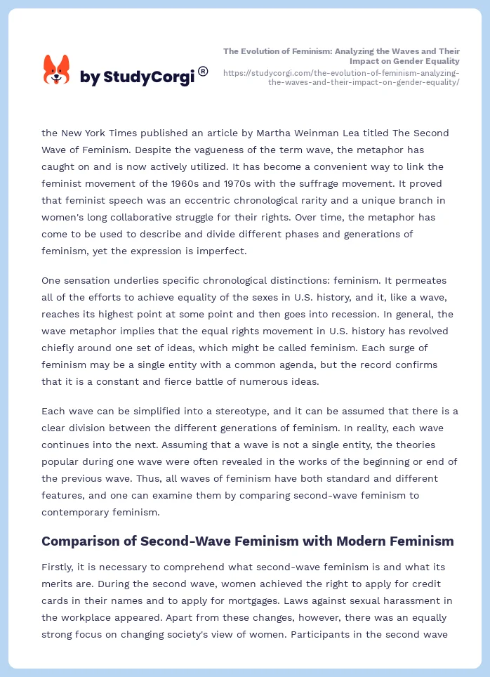 The Evolution of Feminism: Analyzing the Waves and Their Impact on Gender Equality. Page 2