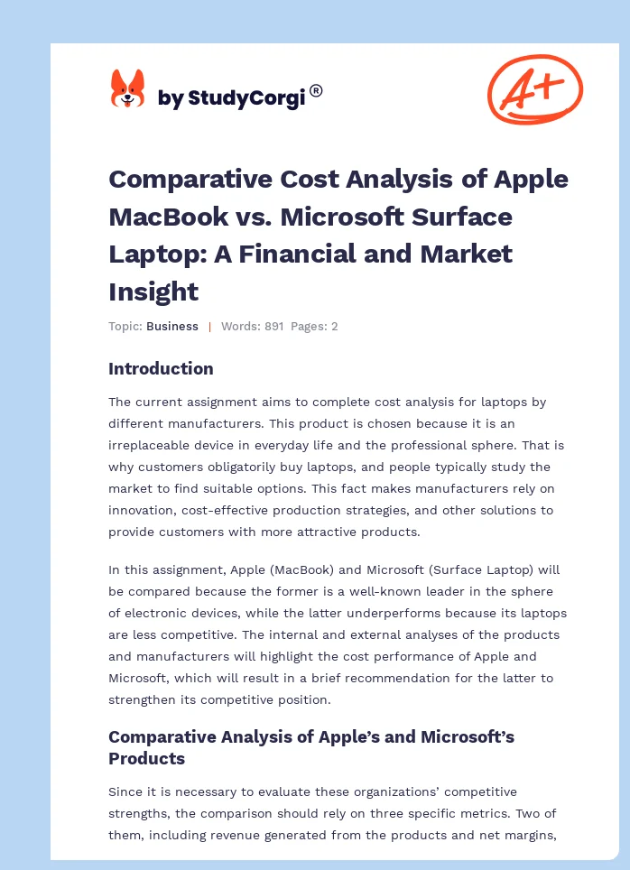 Comparative Cost Analysis of Apple MacBook vs. Microsoft Surface Laptop: A Financial and Market Insight. Page 1