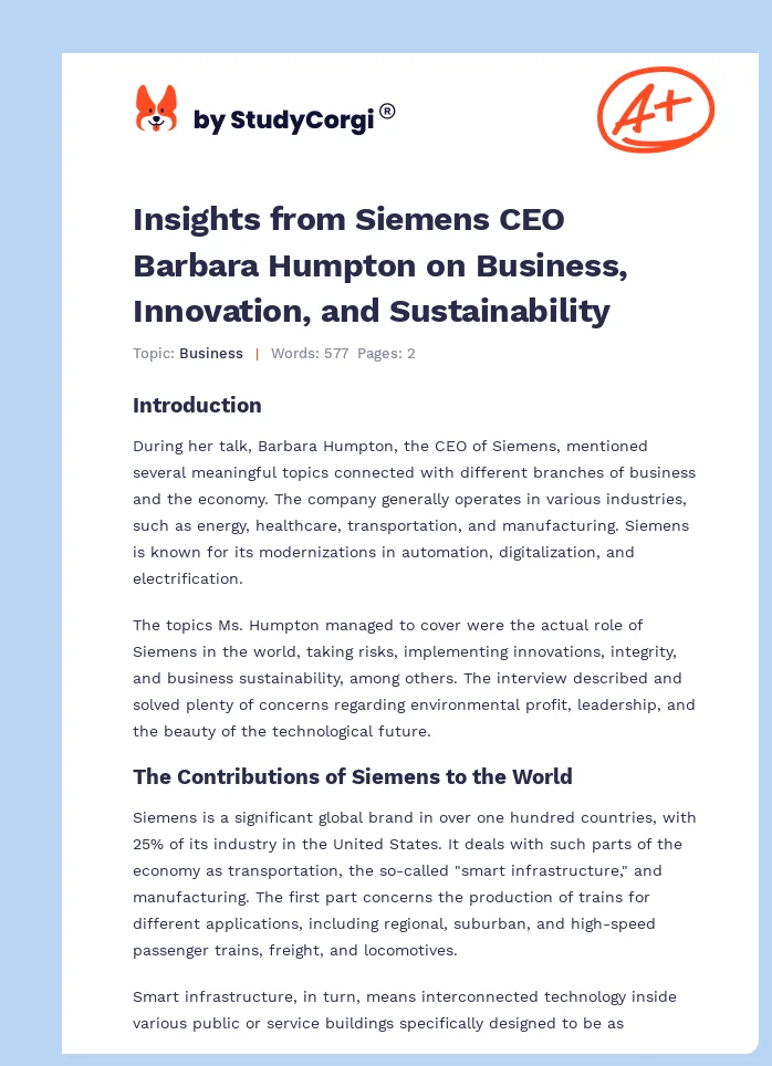 Insights from Siemens CEO Barbara Humpton on Business, Innovation, and Sustainability. Page 1