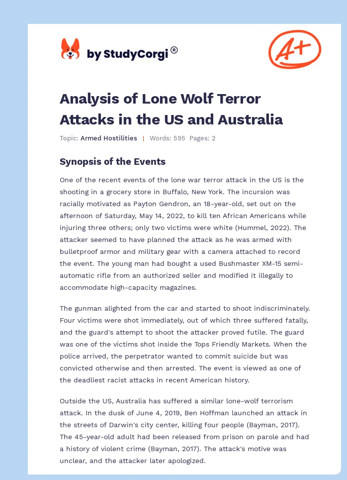 Analysis of Lone Wolf Terror Attacks in the US and Australia. Page 1