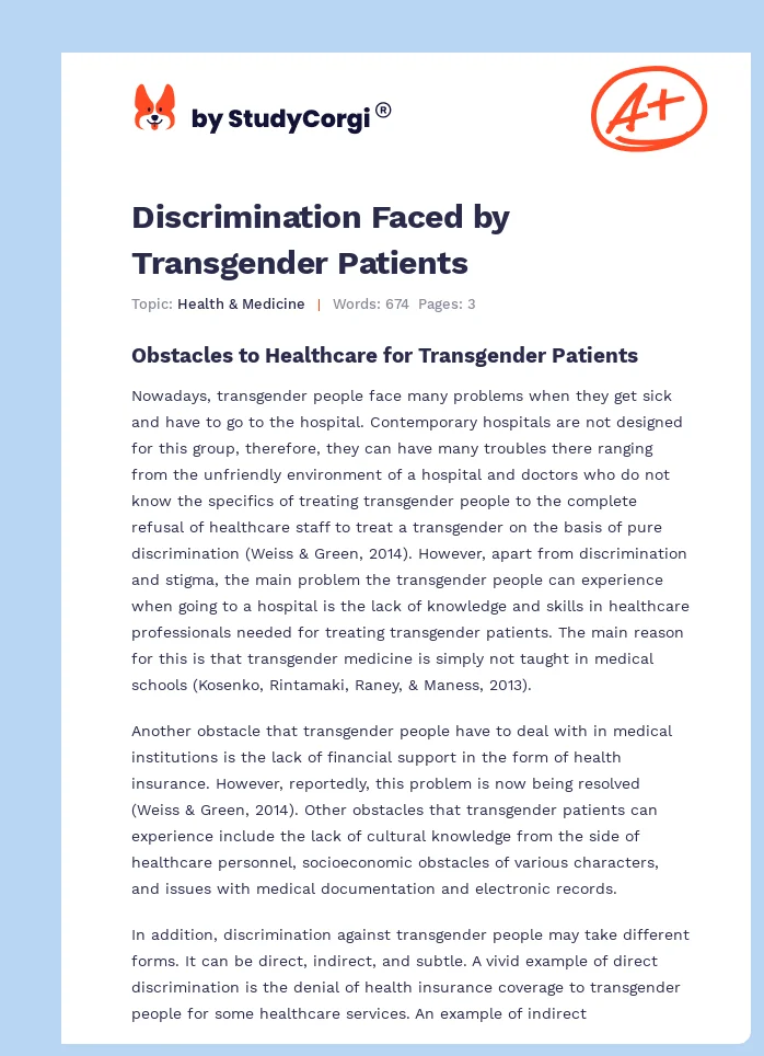 Discrimination Faced by Transgender Patients. Page 1