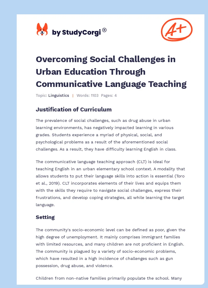 Overcoming Social Challenges in Urban Education Through Communicative Language Teaching. Page 1