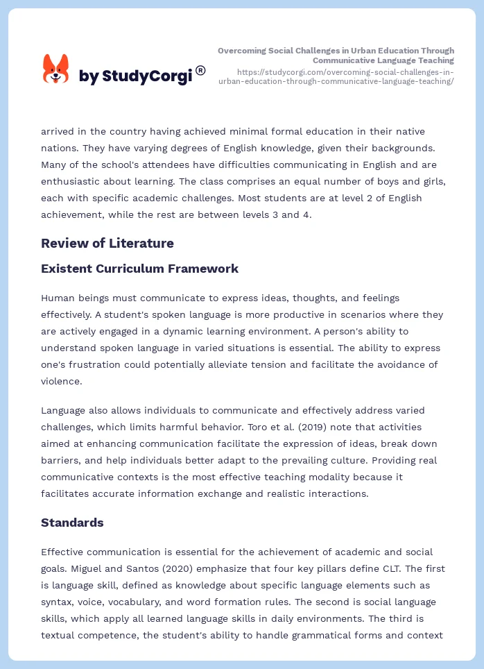 Overcoming Social Challenges in Urban Education Through Communicative Language Teaching. Page 2