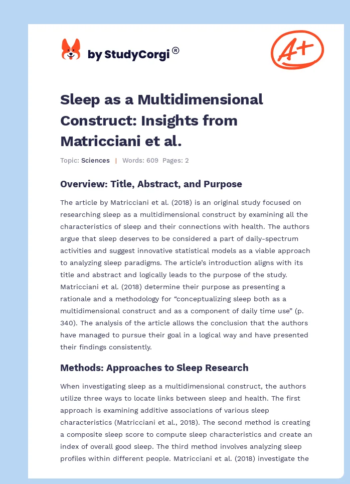 Sleep as a Multidimensional Construct: Insights from Matricciani et al.. Page 1