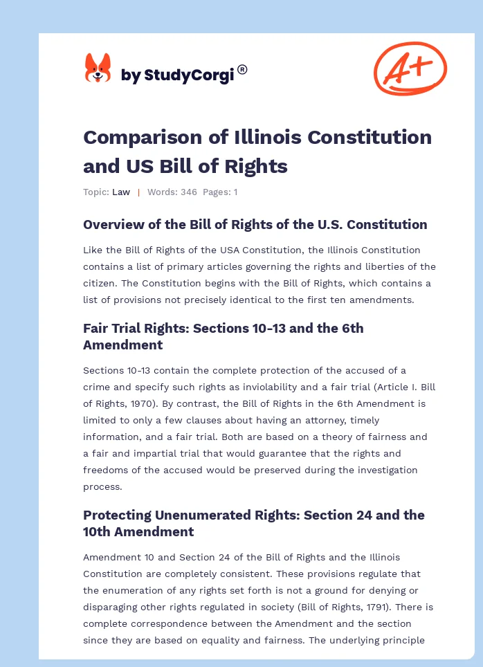 Comparison of Illinois Constitution and US Bill of Rights. Page 1