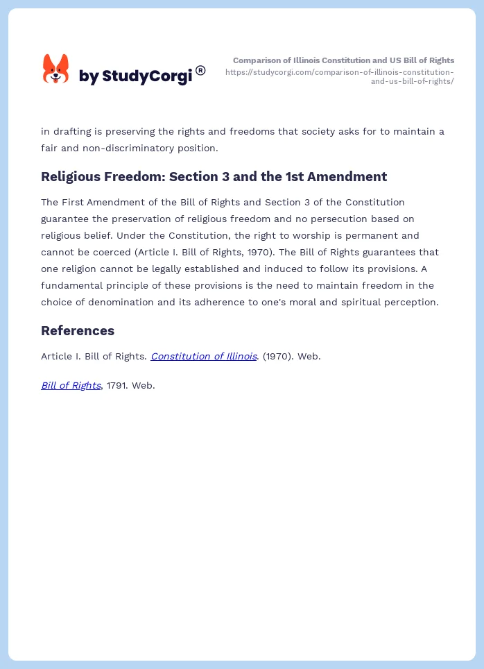 Comparison of Illinois Constitution and US Bill of Rights. Page 2