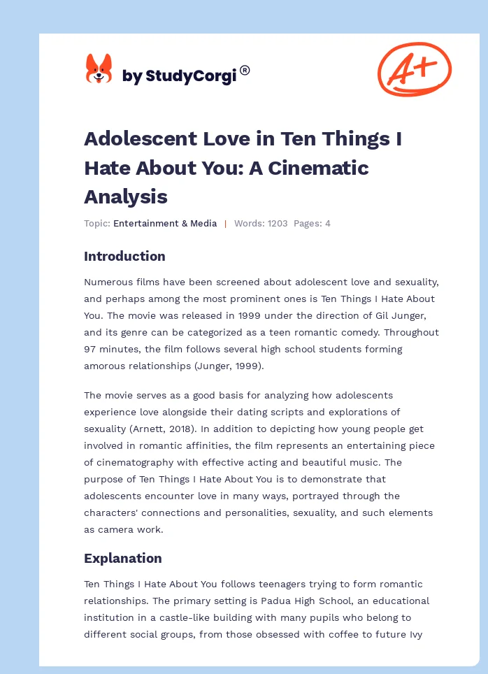 Adolescent Love in Ten Things I Hate About You: A Cinematic Analysis. Page 1