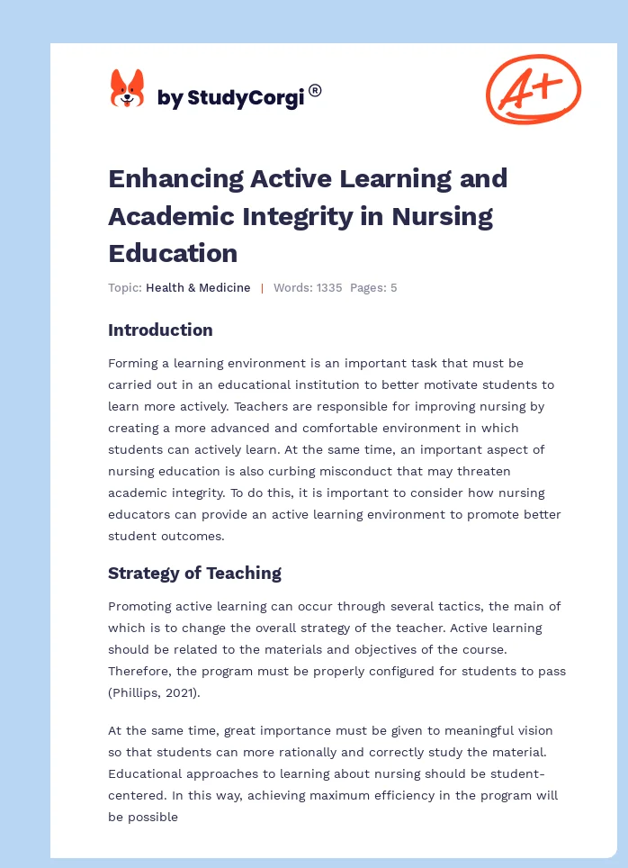 Enhancing Active Learning and Academic Integrity in Nursing Education. Page 1