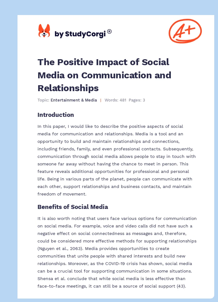 The Positive Impact of Social Media on Communication and Relationships. Page 1