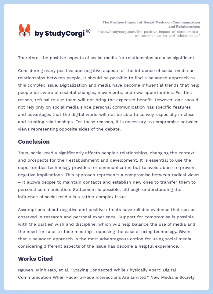 The Positive Impact of Social Media on Communication and Relationships. Page 2