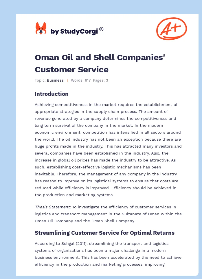 Oman Oil and Shell Companies' Customer Service. Page 1