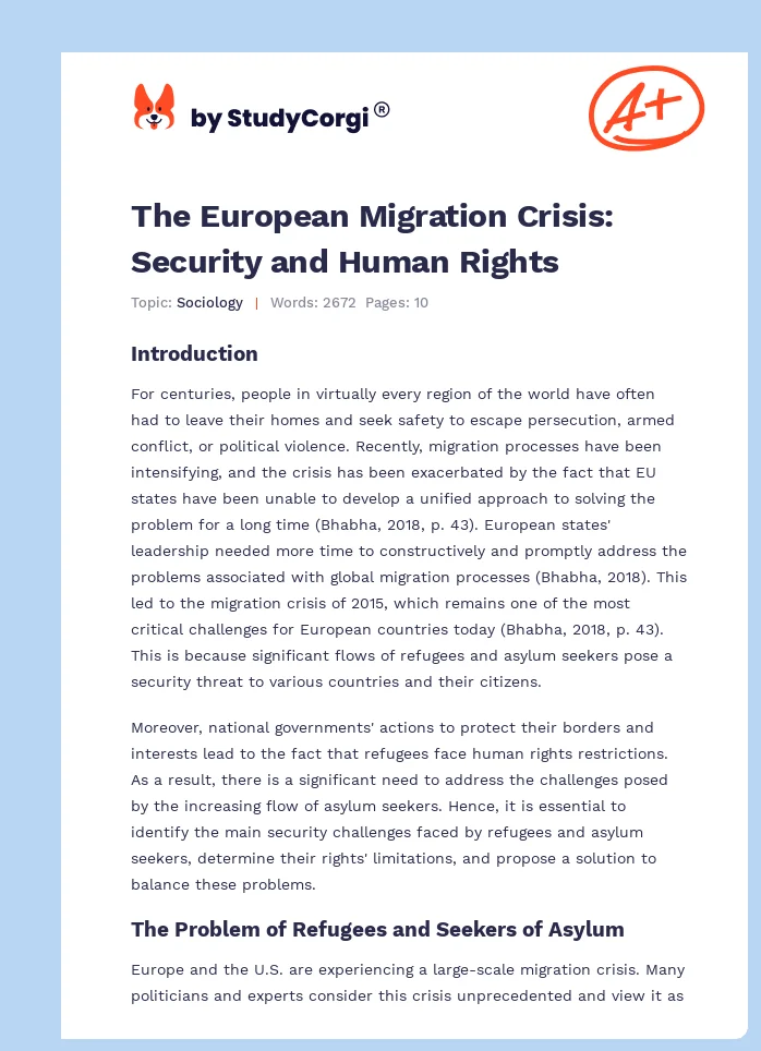 The European Migration Crisis: Security and Human Rights. Page 1