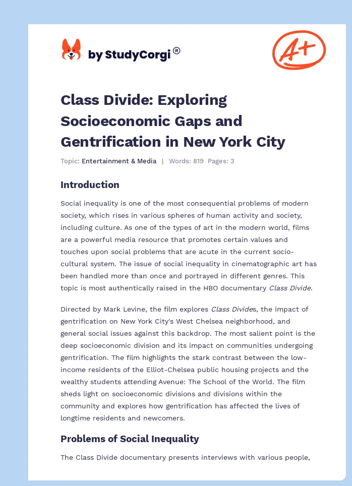 Class Divide: Exploring Socioeconomic Gaps and Gentrification in New York City. Page 1