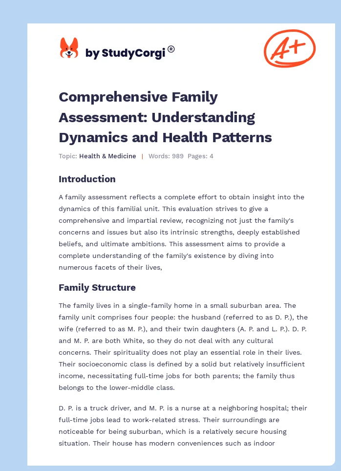 Comprehensive Family Assessment: Understanding Dynamics and Health Patterns. Page 1