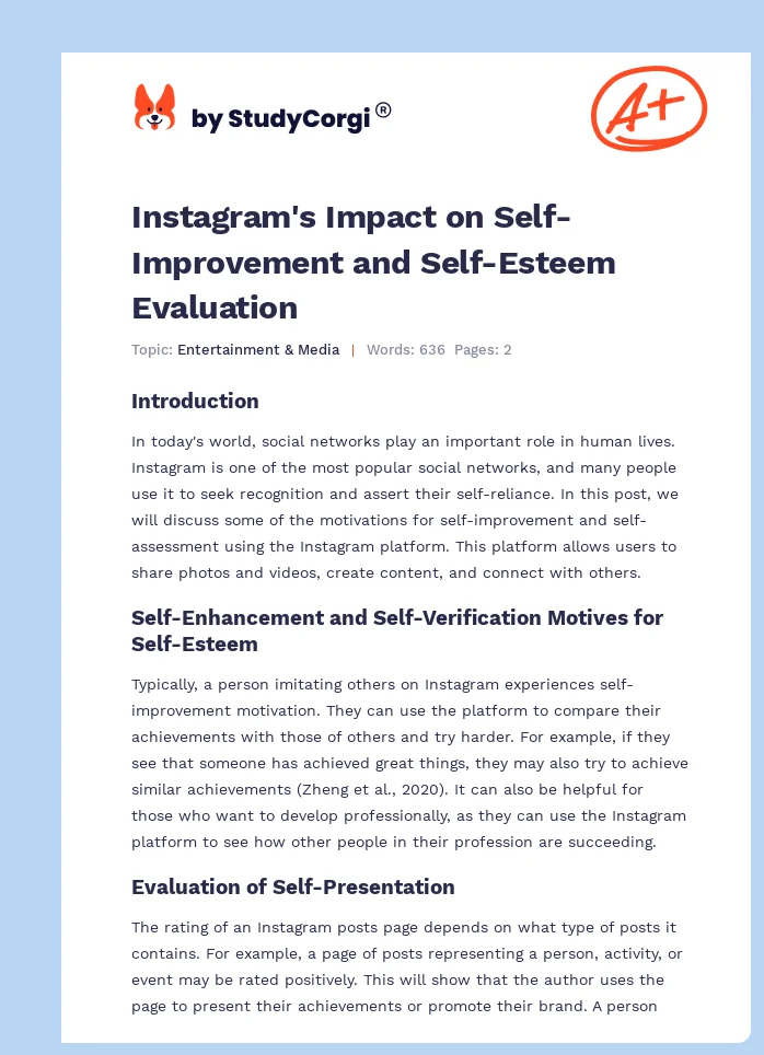 Instagram's Impact on Self-Improvement and Self-Esteem Evaluation. Page 1