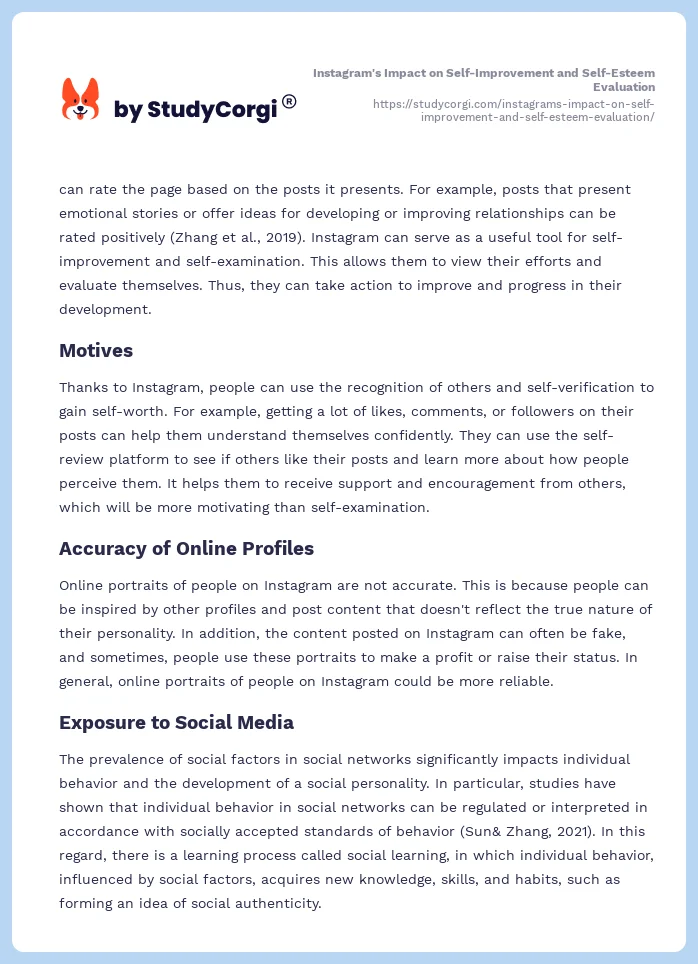 Instagram's Impact on Self-Improvement and Self-Esteem Evaluation. Page 2