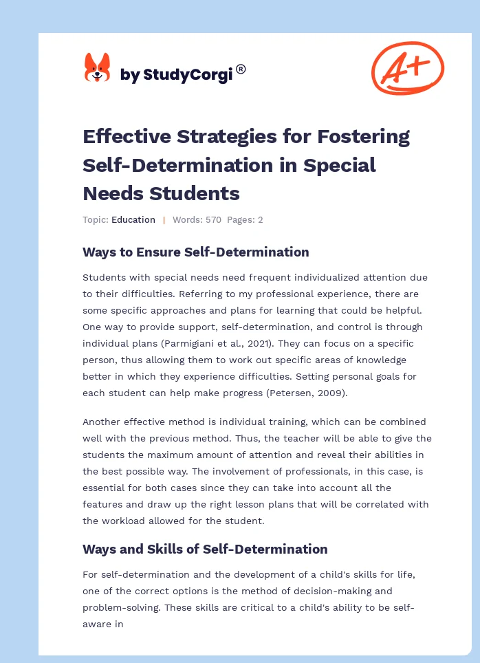 Effective Strategies for Fostering Self-Determination in Special Needs Students. Page 1