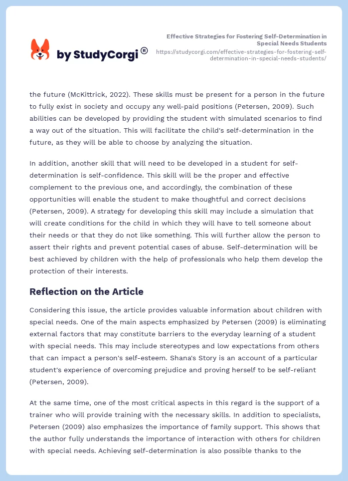 Effective Strategies for Fostering Self-Determination in Special Needs Students. Page 2