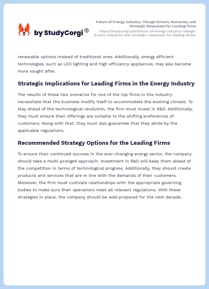 Future of Energy Industry: Change Drivers, Scenarios, and Strategic Responses for Leading Firms. Page 2