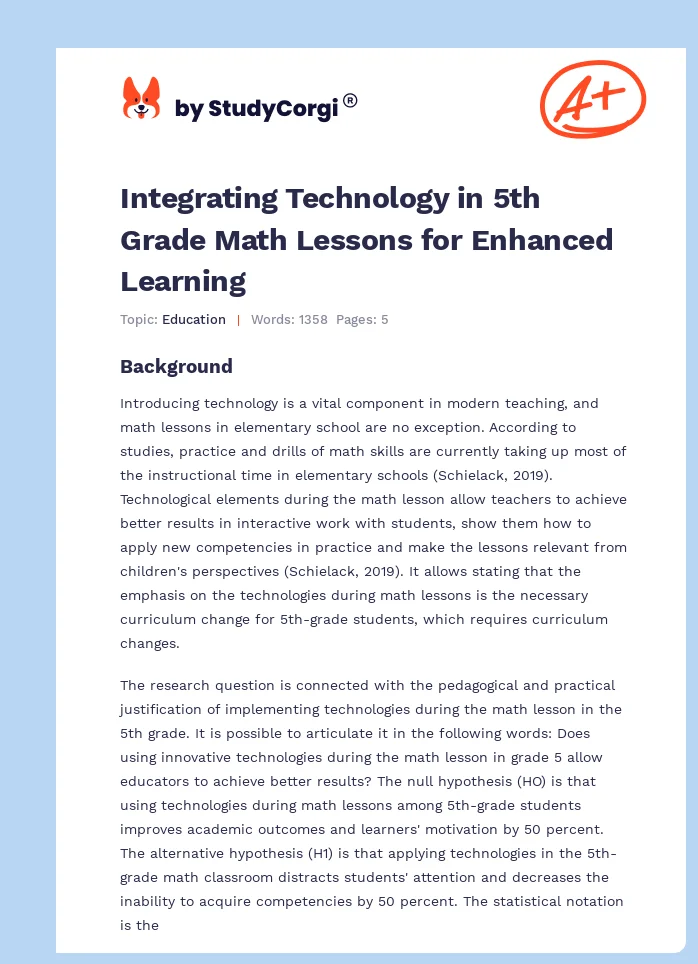 Integrating Technology in 5th Grade Math Lessons for Enhanced Learning. Page 1