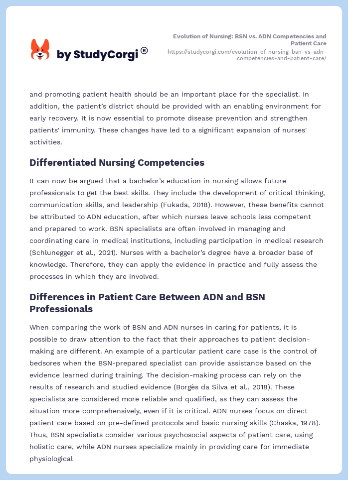 Evolution Of Nursing Bsn Vs Adn Competencies And Patient Care Free Essay Example