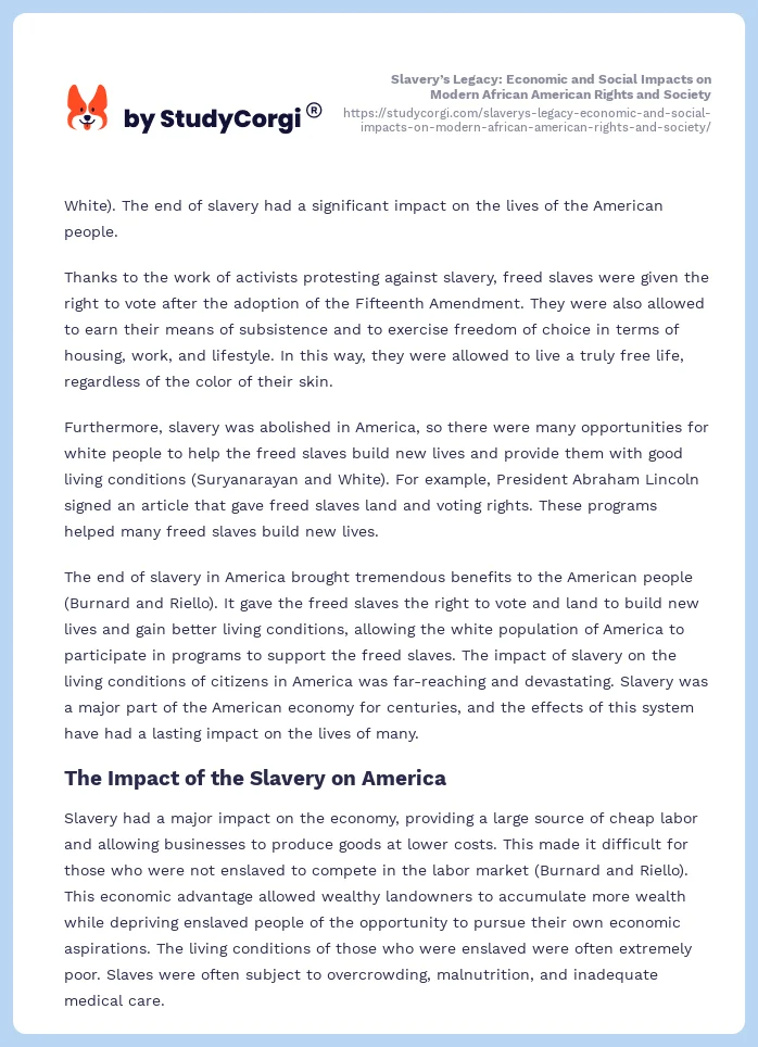 Slavery’s Legacy: Economic and Social Impacts on Modern African American Rights and Society. Page 2