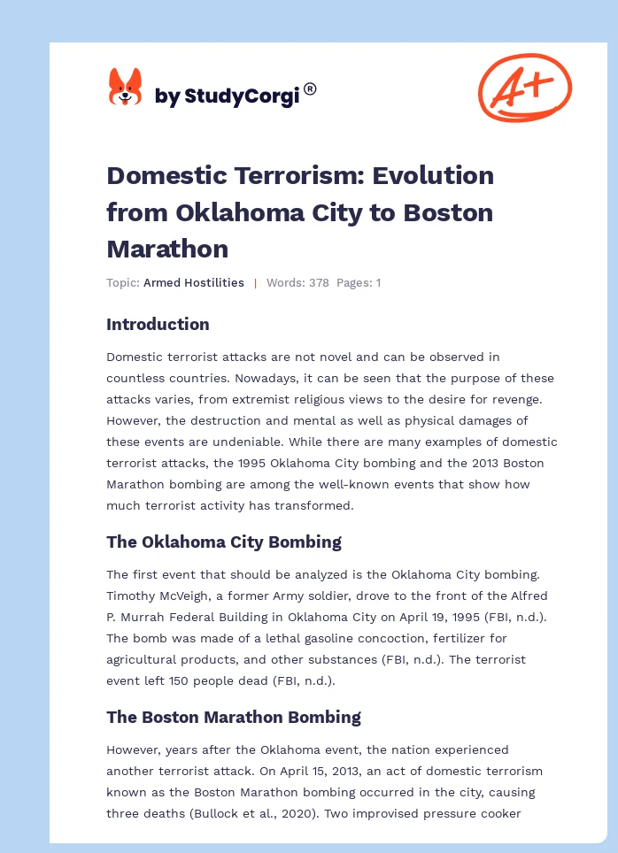 Domestic Terrorism: Evolution from Oklahoma City to Boston Marathon. Page 1