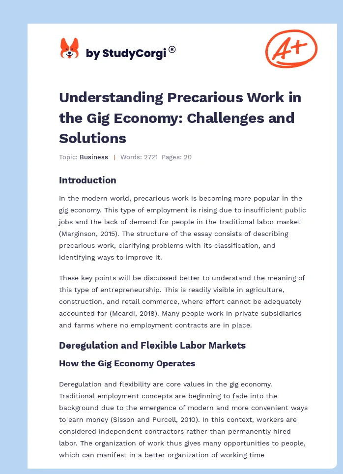 Understanding Precarious Work in the Gig Economy: Challenges and Solutions. Page 1