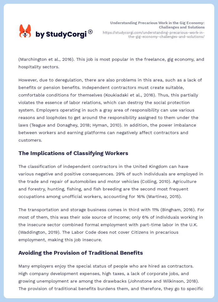 Understanding Precarious Work in the Gig Economy: Challenges and Solutions. Page 2