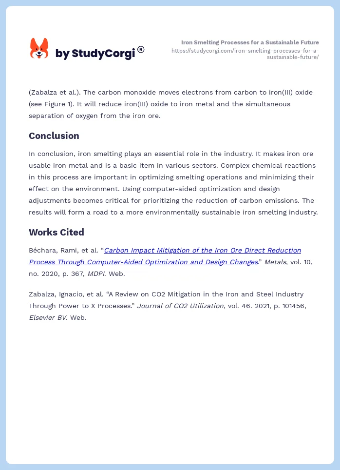 Iron Smelting Processes for a Sustainable Future. Page 2