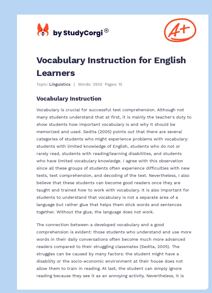 Vocabulary Instruction for English Learners. Page 1