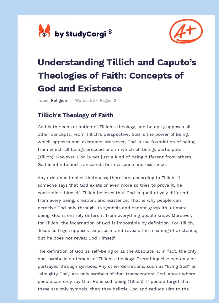 Understanding Tillich and Caputo’s Theologies of Faith: Concepts of God and Existence. Page 1